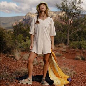 FP Movement Hot Shot Tee Romper – Size L – Light Beige